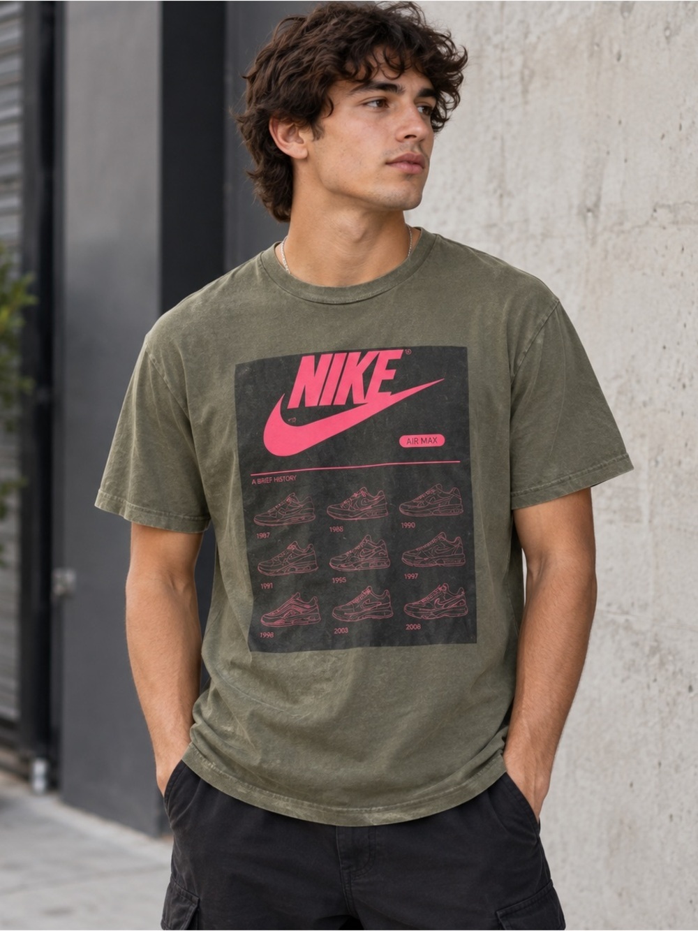 Nike Air Max Graphic T-shirt A Brief History 1987-2008 Olive Green Men’s Medium